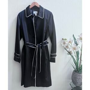 New Jaclyn Smith Black & White Belted Raincoat Trench Coat Lightweight Women's L